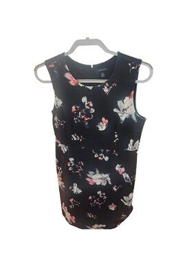 Lands End Floral Sleeveless Dress 10P Black With Zipper Back